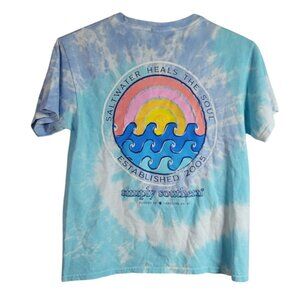 Simply Southern Tie Dye T Shirt Blue Large Short Sleeve Waves Sun Rainbow Cotton